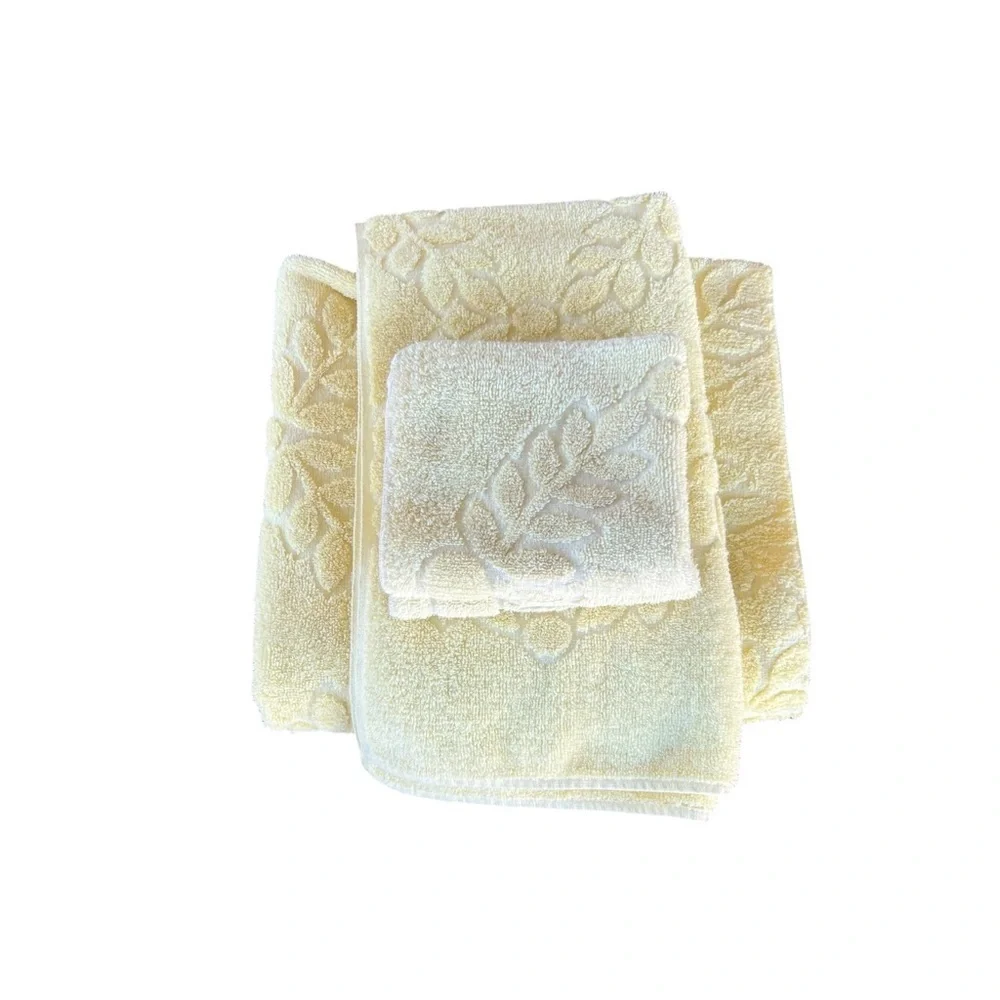 Vintage Cannon Fig Leaf Sculpted 4-Piece Cotton Bath Towel Set Sunny Yellow USA